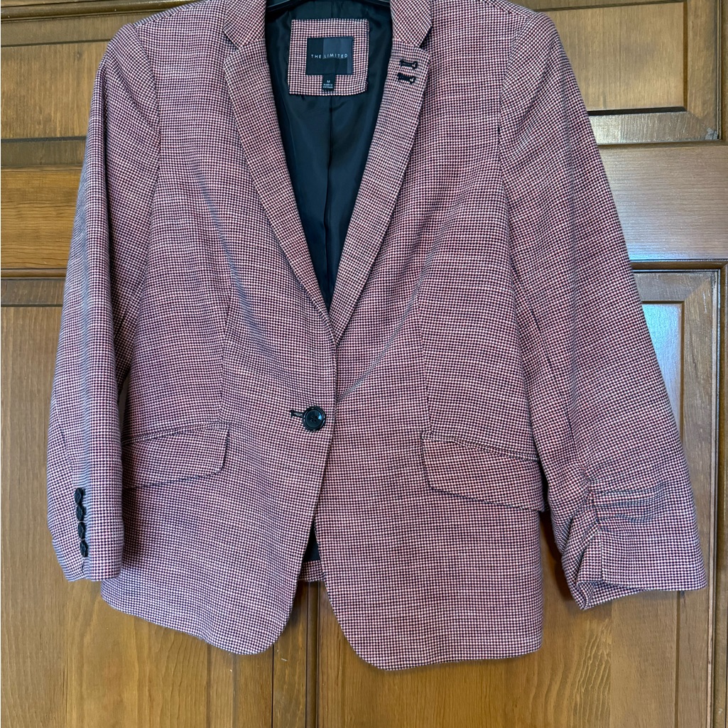Nwot Women’s Classic Blazer - Black & Burgundy Checkered From The Limited
